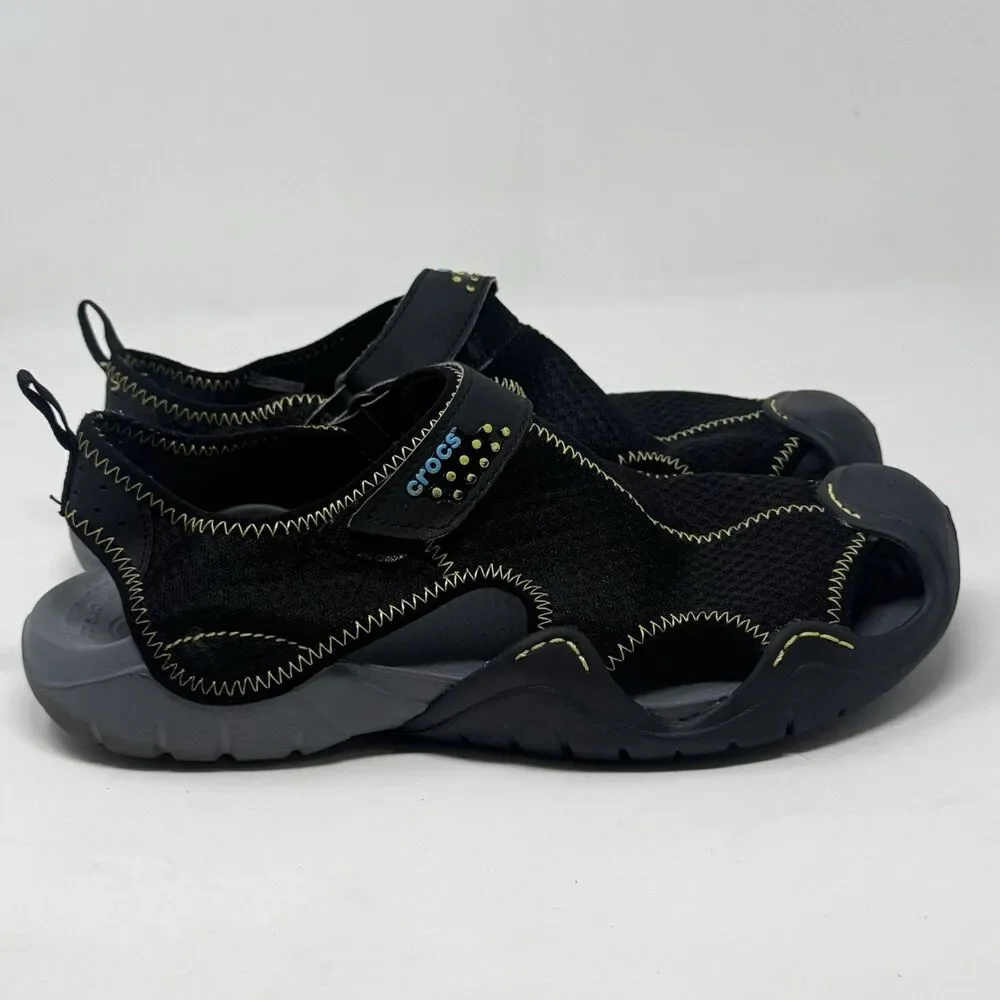 Crocs Swiftwater Mesh Deck Sandals Shoes Mens 13 Black Fisherman Water Comfort